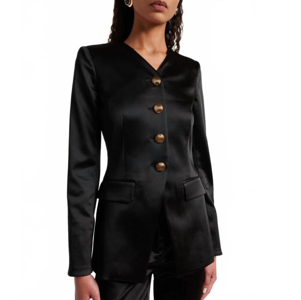 NEW VERONICA BEARD Cynthia satin tailored jacket in black size 6 Blazer